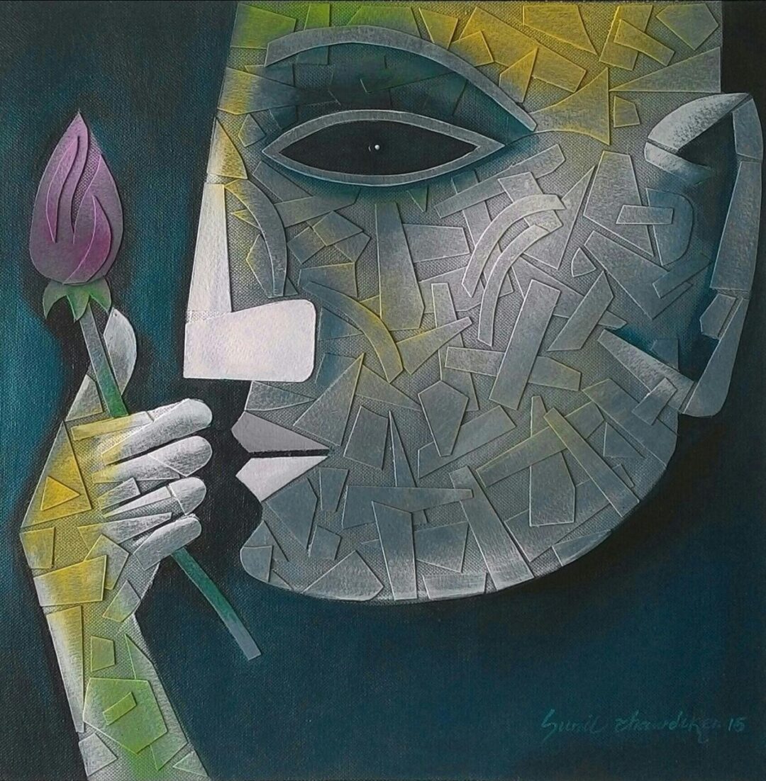 Man with a bloom contemporary figurative painting by Sunil Chawdike