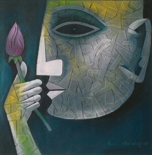 Man with a bloom contemporary figurative painting by Sunil Chawdike