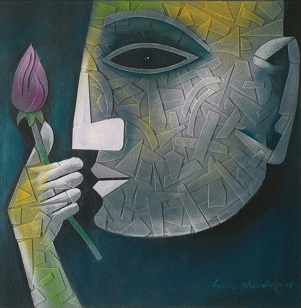 Man with a bloom contemporary figurative painting by Sunil Chawdike