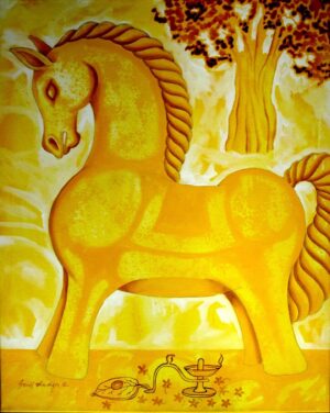 Ashwamegh mythological horse painting by Sunil Chawdike