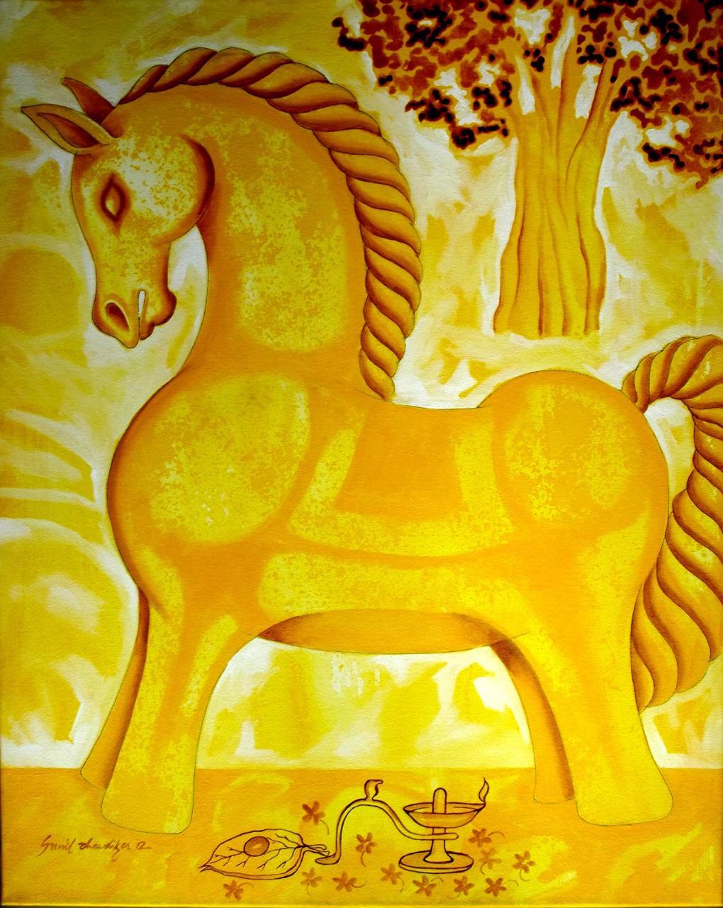 Ashwamegh mythological horse painting by Sunil Chawdike
