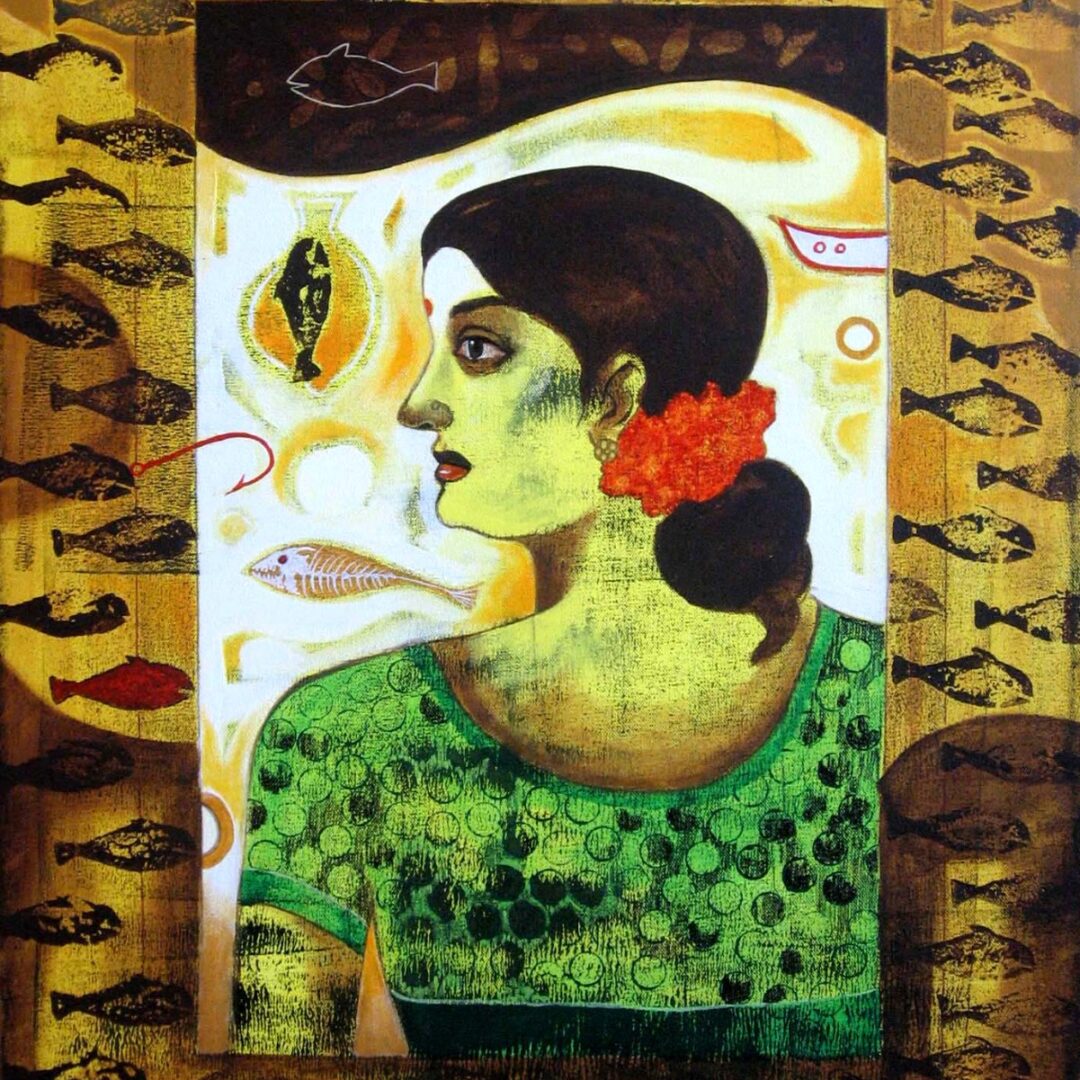 Fisher woman contemporary figurative painting by Sunil Chawdike