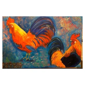 Two Roosters Rustic Art