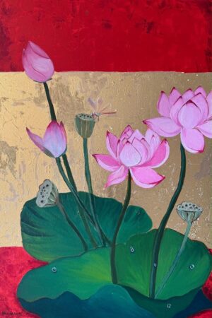 Rising grace - red background by Artist Bhavana Sagar